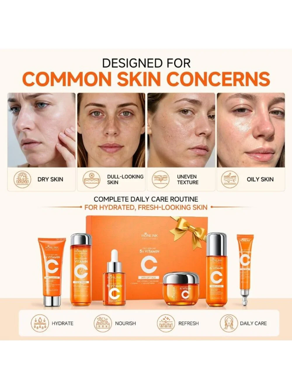 6-Piece Vitamin C & Niacinamide Skincare Set for Daily Facial Care Routine